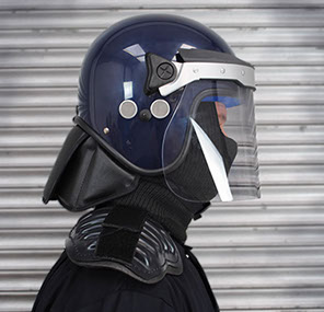 TECHPEACE Tactical Gear, including the Riot Helmet and gloves.